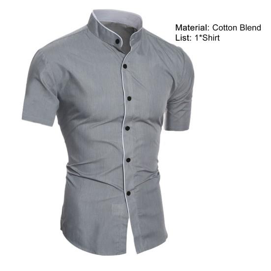 Мужская рубашка сплошной цвет Стенд Цвет Slim Fit Повседневный летний топ для повседневной носки