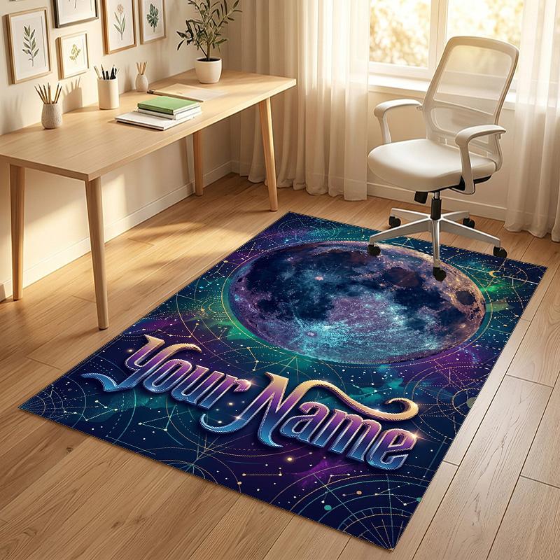 Cosmic Moon Mandala Theme Soft Crystal Velvet Rug Custom Name & Text Print Non Slip Floor Rug for Bedroom Living Room