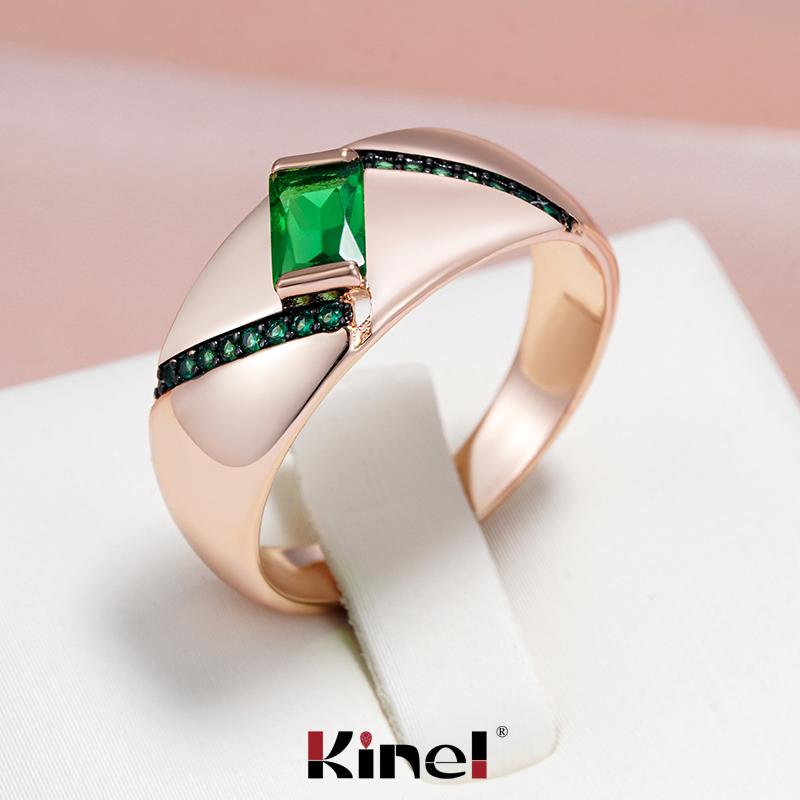 Винтажные кольца Kinel Drak с зеленым цирконом для женщин, розовое золото, черные ювелирные украшения