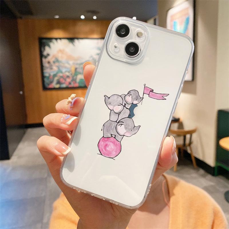Для iPhone 15 16 14 13 12 mini 11 Pro Max XS X XR SE 7 8 Plus Силиконовый Прозрачный Чехол Стиль для Пары Мультяшный Роскошный Чехол для Телефона