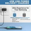 PD 45W USB C зарядное устройство быстрая высокоскоростная зарядка сотового телефона настенный адаптер для Samsung Galaxy S24 S23 Ultra Note IPhone 15 Xiaomi 14