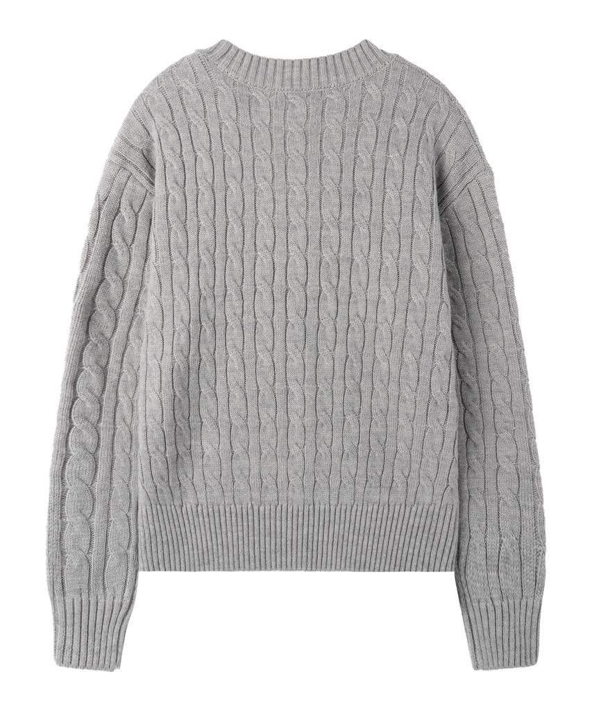 BAKKEN Point Logo Pendant V-Neck Cable Knit Bk8941_Gray