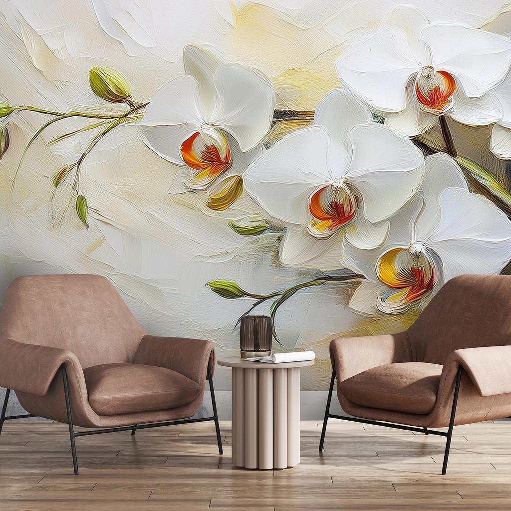 Wallpaper White painted flowers