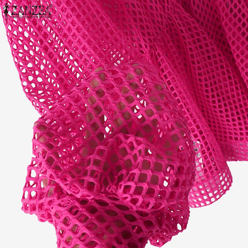 ZANZEA Женские элегантные блузки с открытыми плечами и длинным рукавом с открытой талией