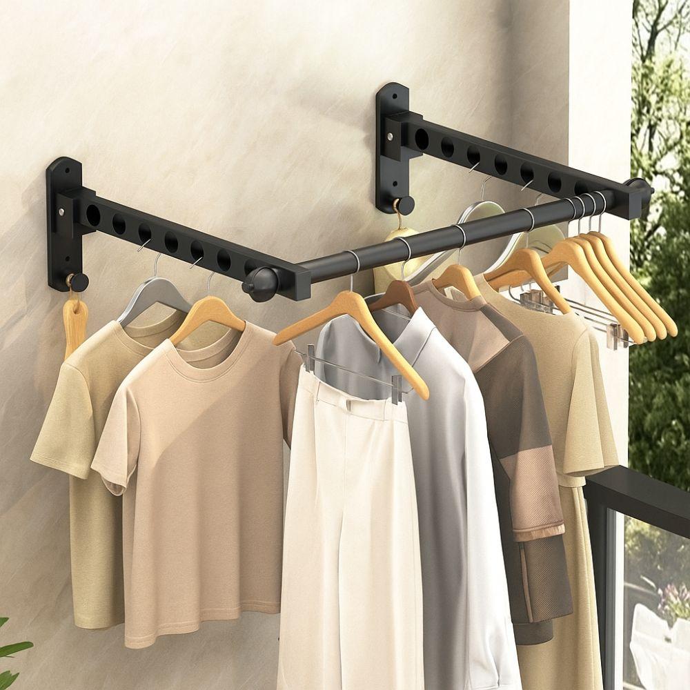 Non-Punching Drying Rack Stainless Steel Clothes Drying Hanger Folding Drying Racks Bathroom