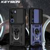 KEYSION Shockproof Case for VIVO V40 SE 80W V40 Lite Slide Camera Protection Ring Stand Phone Back Cover for VIVO Y200 5G Y19S