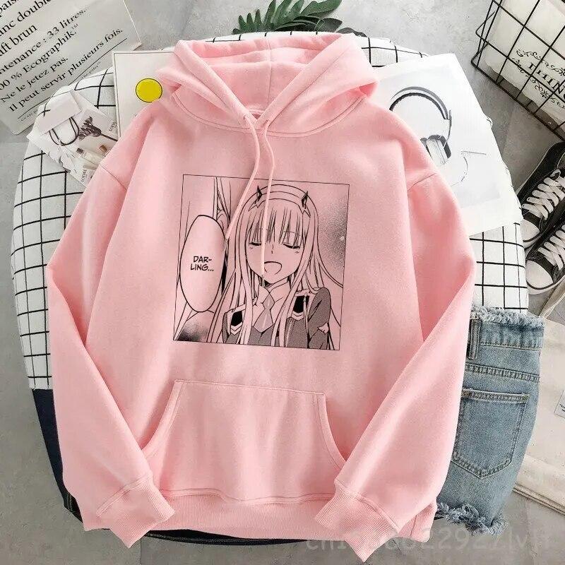 DARLING In The FRANXX Zero Two Толстовка Женская Harajuku Уличная одежда с длинным рукавом Эстетическая толстовка Пуловер Хлопковый свитшот Унисекс Толстовка