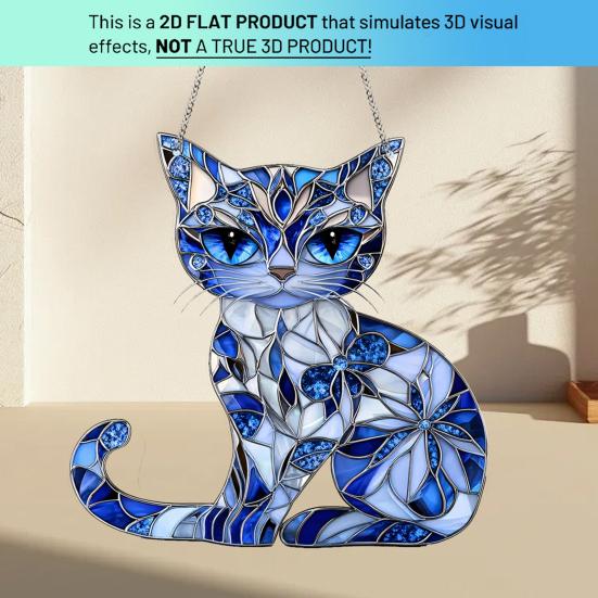 Cat Acrylic Sun Catcher Window Hanging Ornament Blue Cat Sun Catcher with Chain Wall Art Decor Gift for Friends And Family
