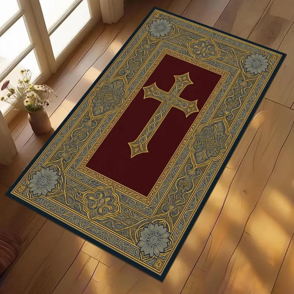 Black Gold Cross Pattern Carpet Mat Rug Living Room Home Decoration Vintage Floor Mat Bedroom Decor Non Slip Bedroom Decor
