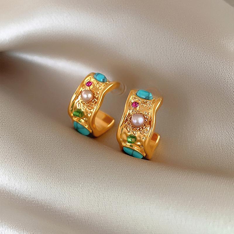 Серьги-пусеты из пресноводного жемчуга с золотым покрытием в винтажном стиле - Роскошный ретро и изысканный дизайн