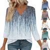 Women's 3/4 Sleeve Shirts V Neck Print Tops Casual Tops Basic Tees Blouse Loose Tops
