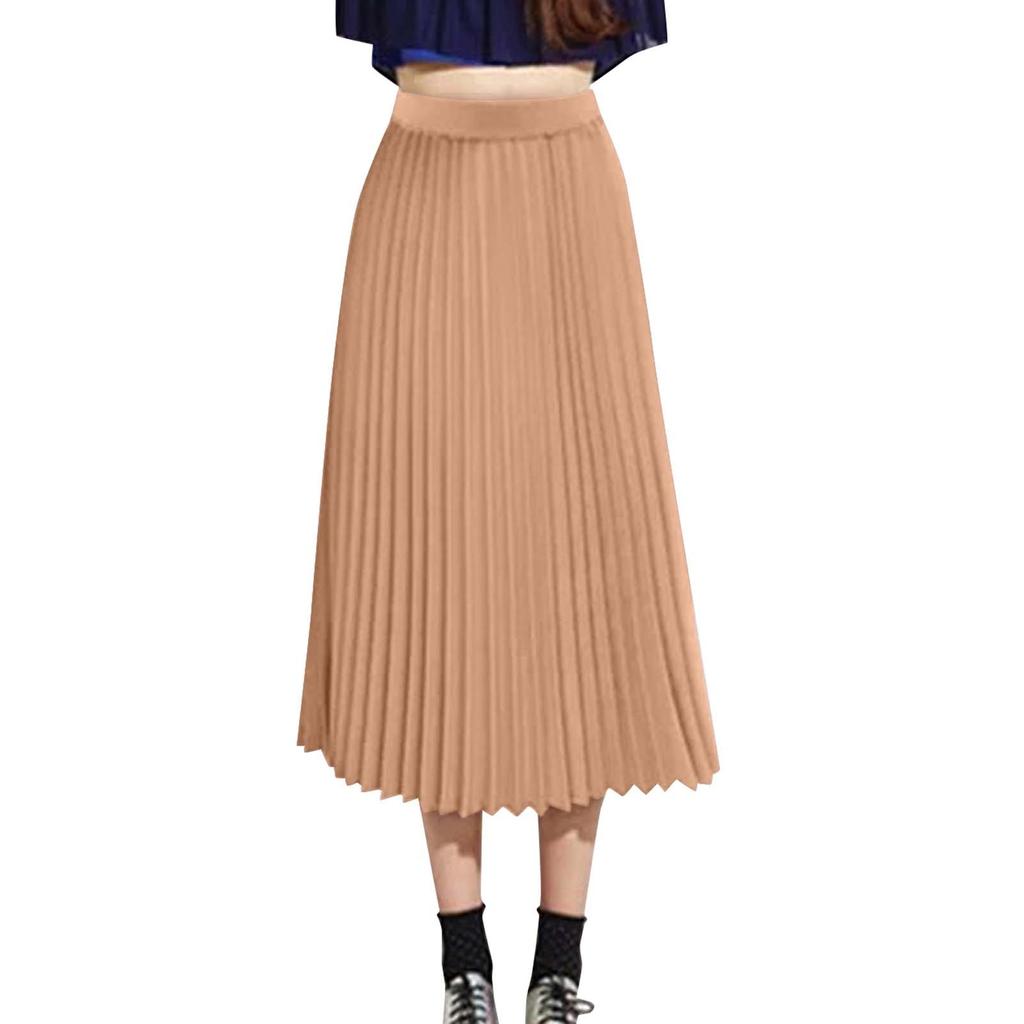 Women's Fashion Loose Casual Elastic High-waisted Beach Skirt Solid Color Draping Pleated Half Skirt