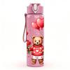 1PC Teddy Bear Heart Love Gift Print 750ml Color Plastic Sports Water Bottle Leakproof Flip Straw Lid Suitable for Sports Office Home Use