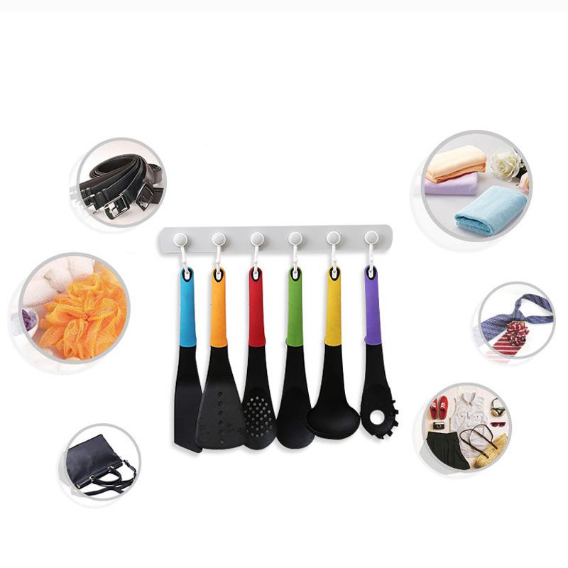 Multifunction Kitchen Storage Hook Holder 6 Hooks Wall Door Hanger Hooks for Spoon Scoop Bathroom Kitchen Organizer