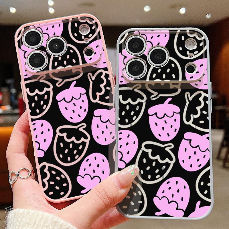 Cartoon Strawberry Print Magnetic Phone Case For iPhone 17 Pro Max 16 15 14 13 Pro Max For Magsafe Wireless Charge Hard PC Cover