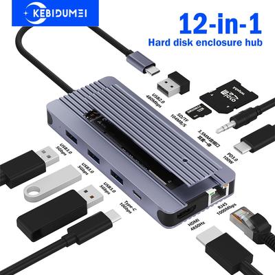 12-в-1 M.2 SSD Корпус-хаб Док-станция USB C Адаптер USB TYPE C к HDMI 4K60Hz 1000 Мбит/с PD100W USB3.0 Для Macbook