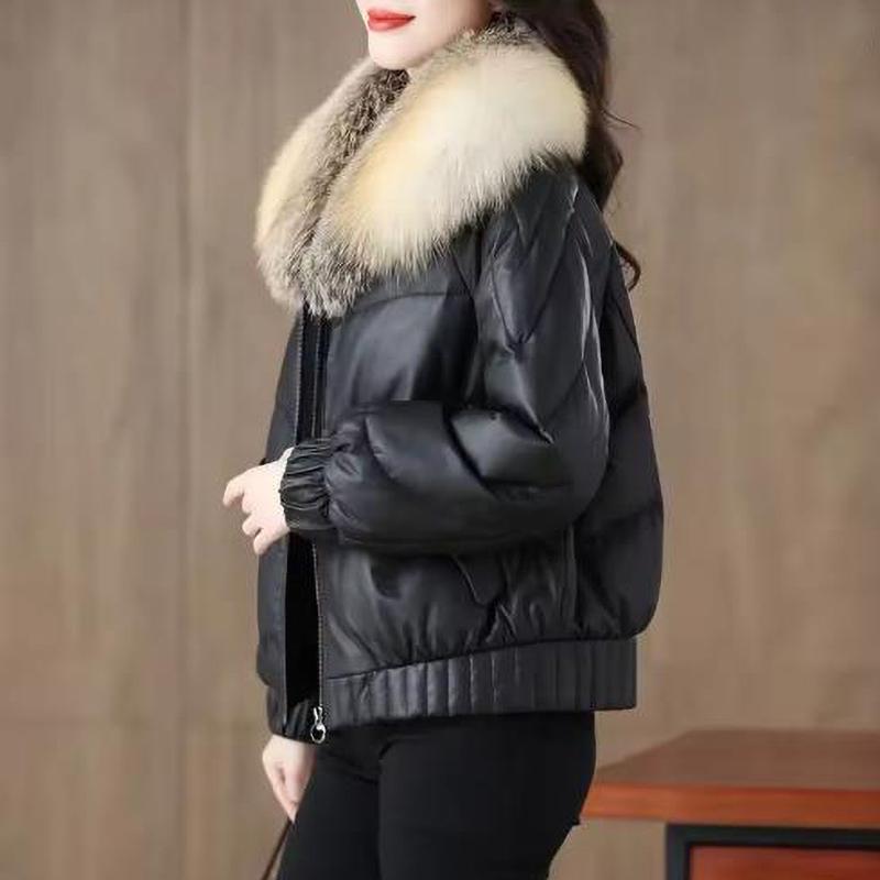 Down Jacket Women's Sheepskin Black Coat Winter Fur Short Puffer Parkas Outwear