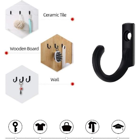 58 Pieces Key Hooks, Black Small Hooks for Hanging Hat, Jewelry, Steel Metal Hook, Kitchen Little Towel Hook with Black Screws for Farmhouse Retro