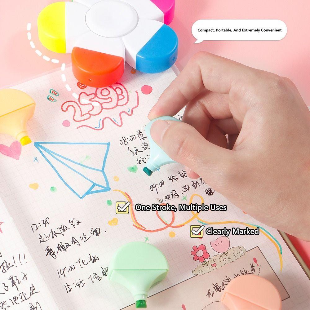 Rotating Fluorescent Pen 5-in-1 Colored Marker Pen Creative Mini Highlighter Pen School Office