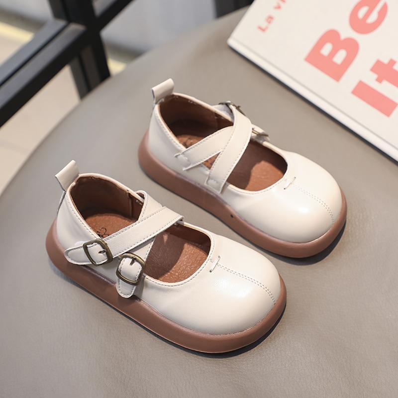 Повседневная кожаная обувь для девочек, мягкая подошва, нескользящая, детская обувь на плоской подошве, принцесса, детская обувь в британском стиле с мелким крестом, все подходящие