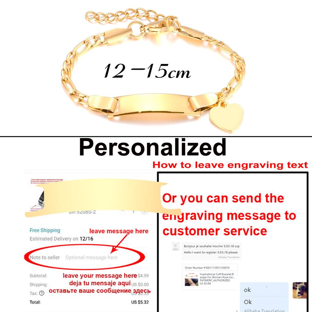 Personalized Heart Chain ID Name Bracelet for Boys Girls, Stainless Steel Nameplated Date Engraved Customized Birthday Gift
