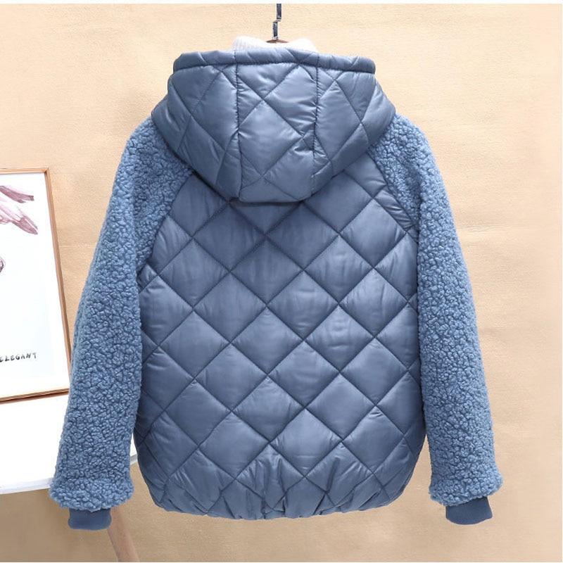 Thin Light Down Cotton Jacket Female Short Coat Autumn Winter Women's 2021 Hooded Loose Imitation Lamb Wool Cotton Jacket