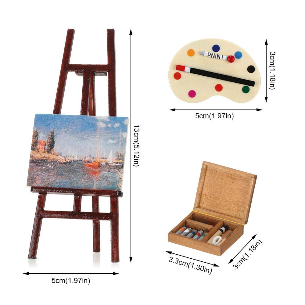 1:12 Dollhouse Furniture Miniature Easel Wood Box Drawing Board Artist Paint Pen Dolls DIY Model Set Toy Accessories
