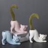 Ceramic Kitten Flowerpot Succulent Planter Pot with Drainage Port Unique Design Minimalist Style Animal Bonsai Holder Flower Container