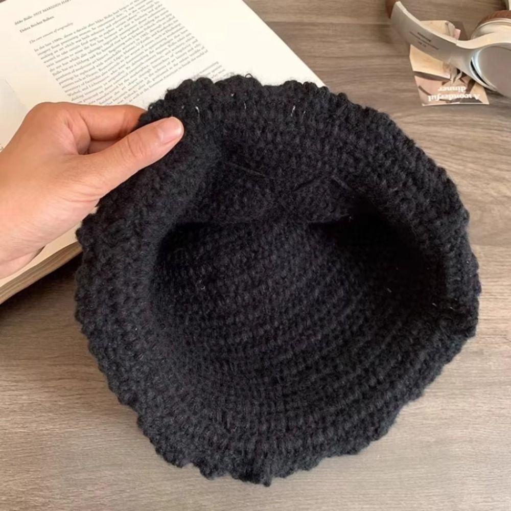 Hollow Out Flower Weave Cap Korean Style Bowknot Beanies Hat Crochet Flower Knitted Hat Girls