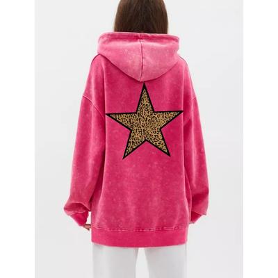 Винтажные женские худи с кислотной стиркой, пуловеры с леопардовым принтом пентаграммы, с карманом, оверсайз, из хлопка, одежда