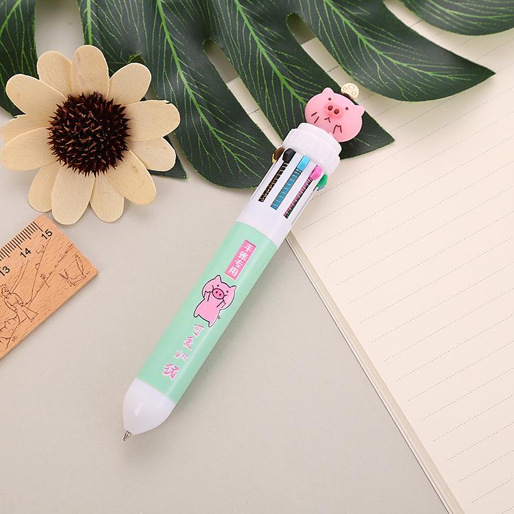 Cartoon Multi-Color Ballpoint Pen - 10 Colors for Cute Graffiti and Art, Ideal for Students