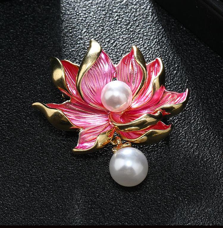 Women'S Day National Tide Style Lotus Brooch High-End Pearl Brooch Women'S Elegant Cheongsam Accessories Pin Accessories Batch