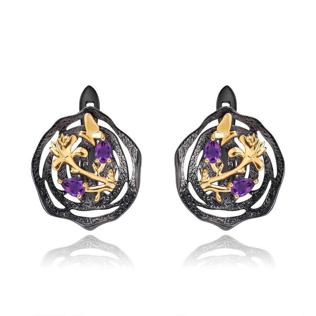 Оригинальные дизайнерские высококачественные серьги с драгоценными камнями, натуральный дизайн, серебряные серьги s925 с натуральной розой и гранатом