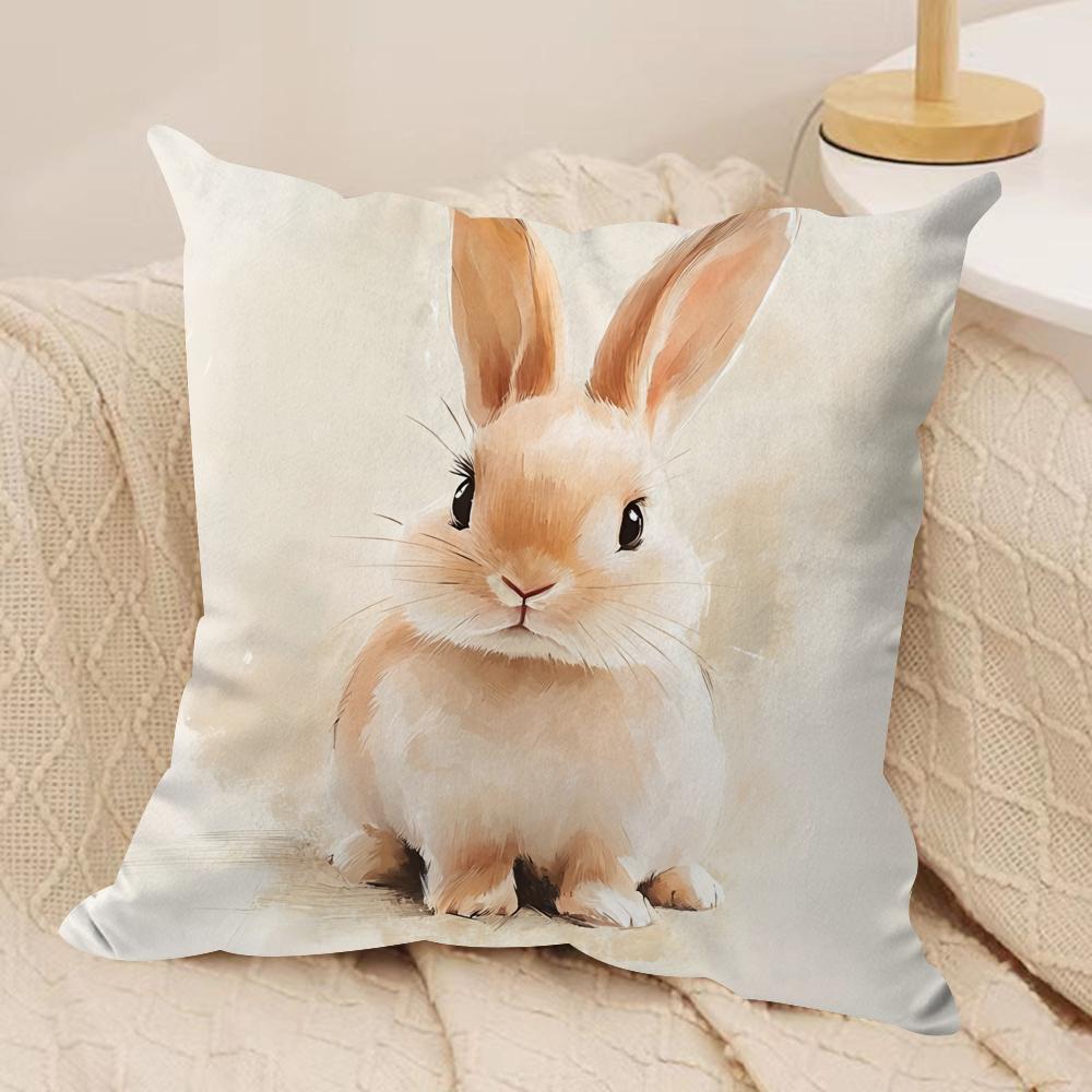 Cute Retro Bunny Cushion Cover Soft Plush Fabric DoubleSided Printed Cushion Covers for All Seasons Modern HomeDecor Gift