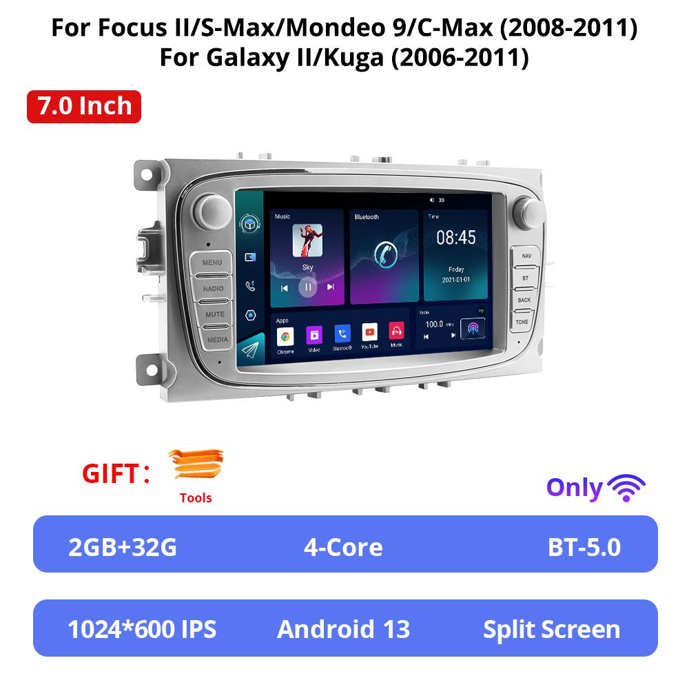 NAVIGUIDE 7'' Android For Ford Focus II S-Max Mondeo 9 C-Max 2008-2011 For Galaxy II Kuga 2006-2011 Car Multimeida Player NO DVD