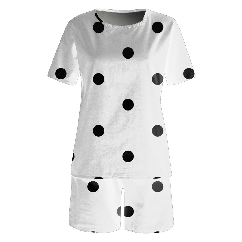 Women's Summer 2-Piece Casual Short Sleeve Round Neck Beach T-Shirt Top And Shorts Set Activewear