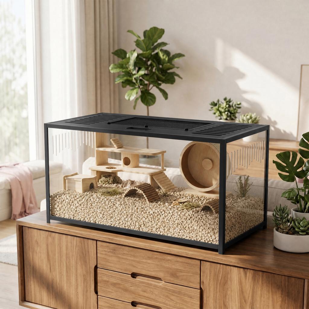 Large Hamster Cage, Chewproof Metal Rat Cage with Openable Top for Syrian Dwarf Hamster, Gerbil, 100 x 50 x 52.5 cm