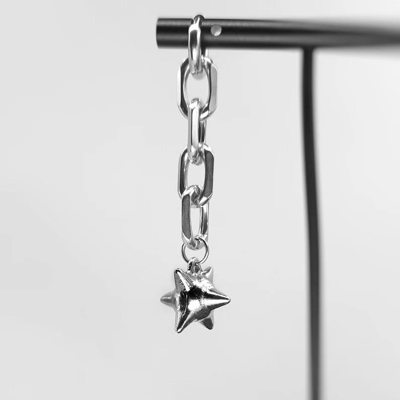 Серьга-подвеска с шипастым шаром и цепью, Готическая серьга-подвеска на цепочке, Шипастая подвеска, Панк-серьга, Заявление, Шипастый шарм, Альтернативные серьги
