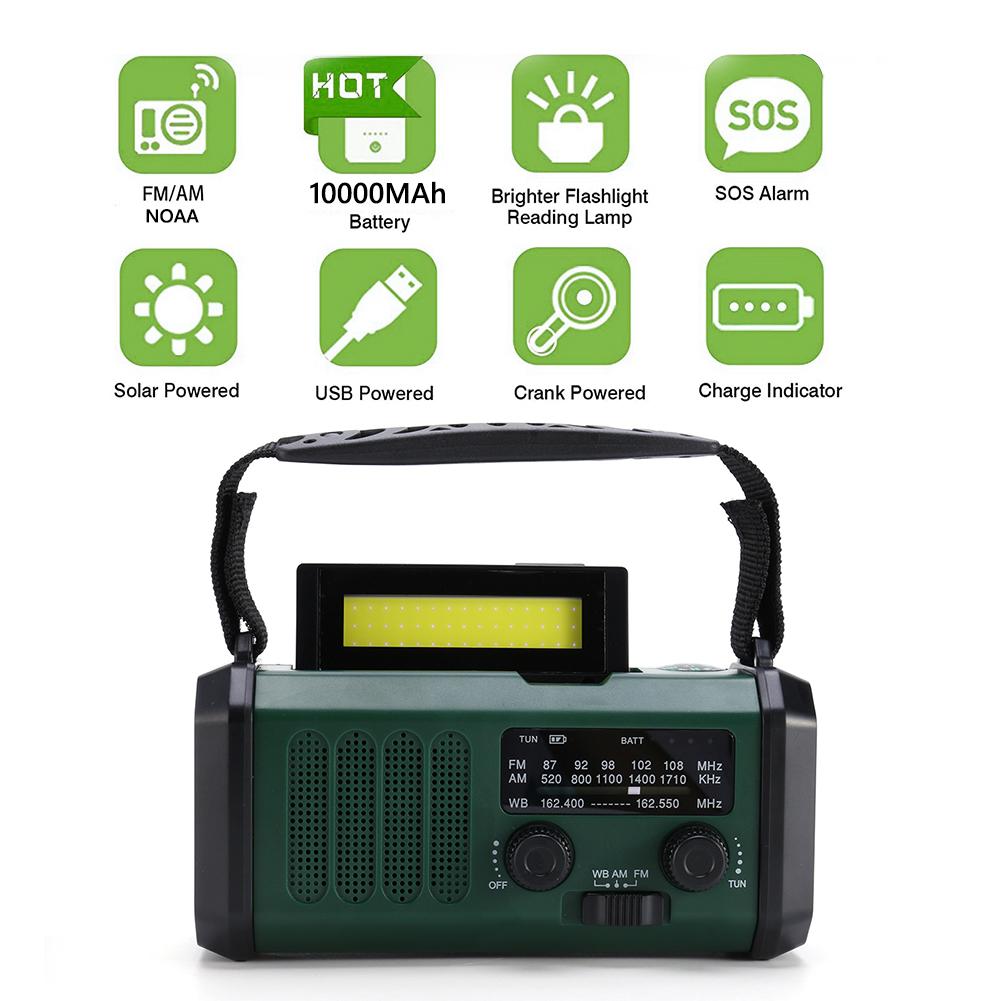 Светодиодный аварийный повербанк AM/FM/WB 10000 мАч Радио с ручным заводом Фонарик Лампа для чтения Аварийное радио Ручной завод Солнечная панель с компасом