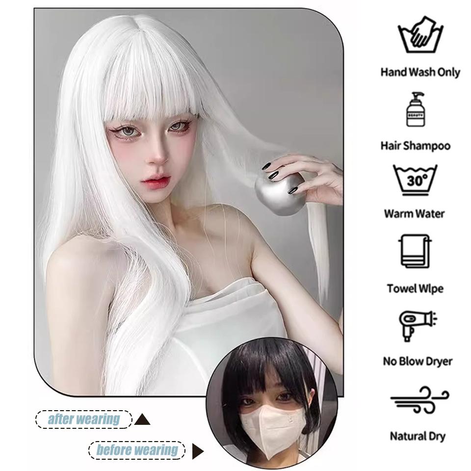 Белый прямой челка длинный прямой синтетический парик женский ежедневный молодежный Лолита прямой челка белый длинный прямой парик