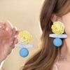 Silver Needle Sweet High-end Resin Flower Round Stud Earrings Personalized Exaggerated Vacation Style Light Luxury Niche Earrings