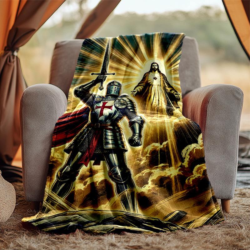 Cross Templars Knight Flannel Blanket Soft Warm All-Season Throw, Design for Camping, Car Travel, Hiking Sofa, Bed, Office Perfect Gift for Parties