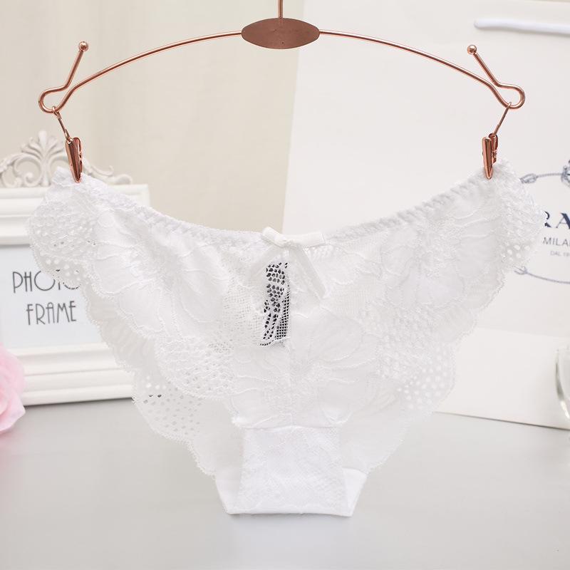 Женские сексуальные бесшовные трусы с кружевом и низкой талией, треугольные трусики с оборками и бантом