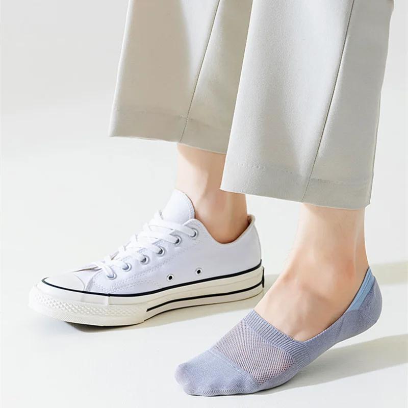 Cotton Sock Slippers Summer Thin Breathable Invisible No Show Socks Solid Color Non-slip Silicone Low Cut Socks