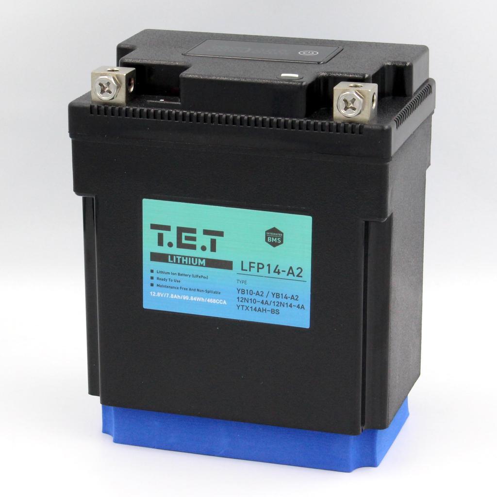 Аккумулятор для мотоцикла с BMS и гарантией T.E.T LFP14-A2 Сверхлегкий литий-ионный YB10-A2/YB14-A2, 7.8 Ач, 468 CCA, 99.84 Втч, Вольтметр, LiFePO4,