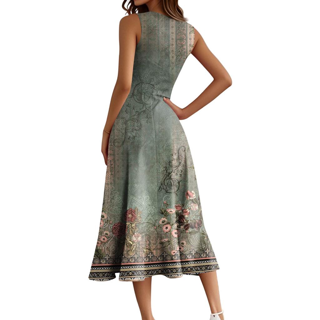 Женские модные повседневные платья без рукавов с круглым вырезом и принтом, элегантные, темпераментные, с оборками