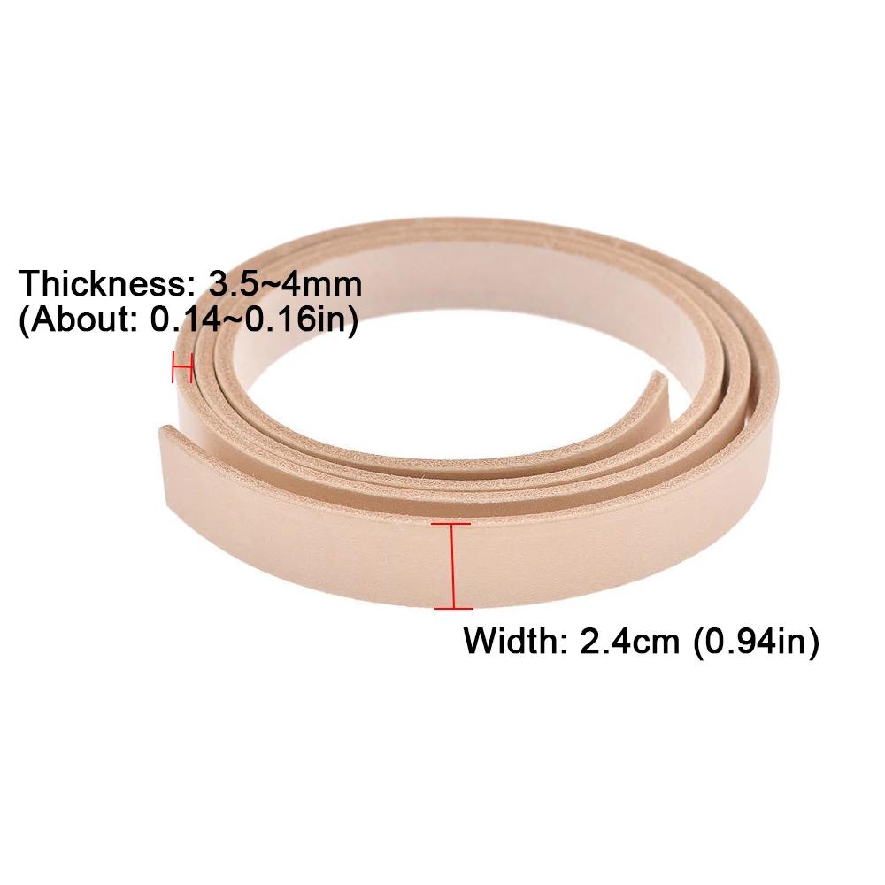 1 Roll 3.5-4mm Vegetable Tanned Leather Strip, Natural Cowhide Strap 1.4-3.9cm x 100-125cm for DIY Belt Bag Craft