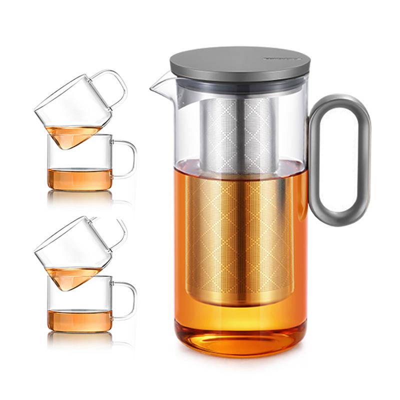 Samadoyo Heat-resistant Glass Tea Pot Aluminum Alloy Cup Lid Modern Tea Pot with Filter Screen Tea Pot Boiling Pot Tea Set 900ML