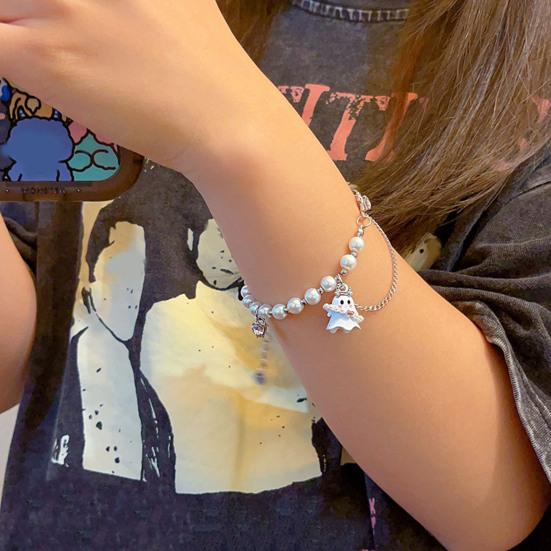 Женский браслет с подвеской в виде мультяшного привидения, искусственный жемчуг, подходящий по цвету, регулируемый, с удлиненной цепочкой, подарок на Хэллоуин, наручные украшения