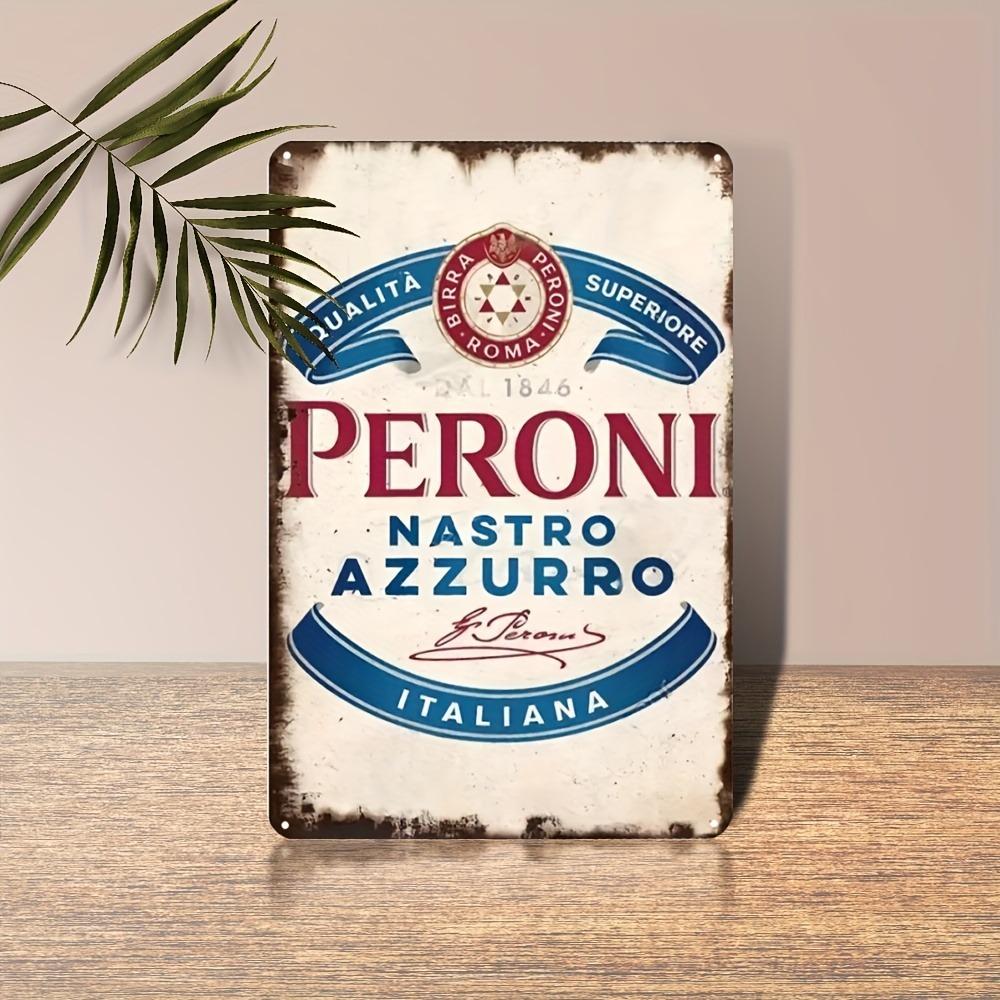 Peroni Nastro Azzurro Vintage Metal Sign - 8x12" Italian Beer Tin Plaque, Rustic Wall Decor for Bar Home, Weather-Resistant